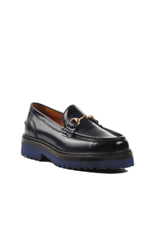 Navy Blue Pale Genuine Leather Mens Classic Shoes Premium 7710 M