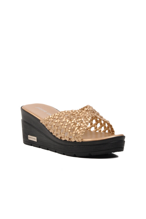Gold Wedge Heel Womens Slippers PC-3529 Z