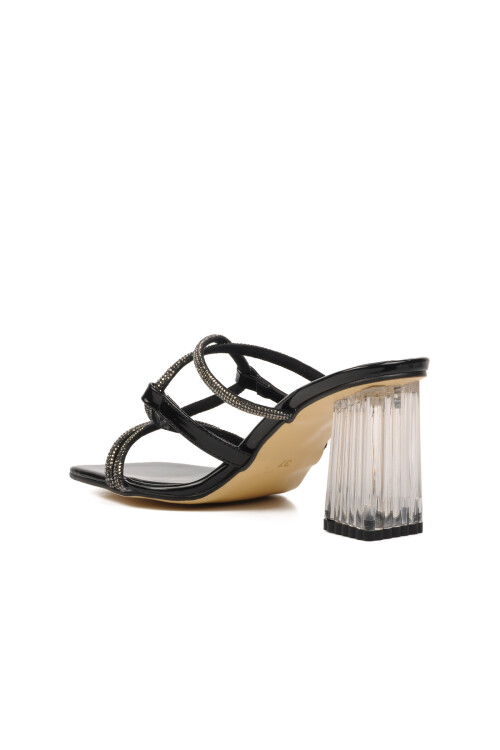 Black Patent Leather Womens Heeled Slippers PC-53042 Z