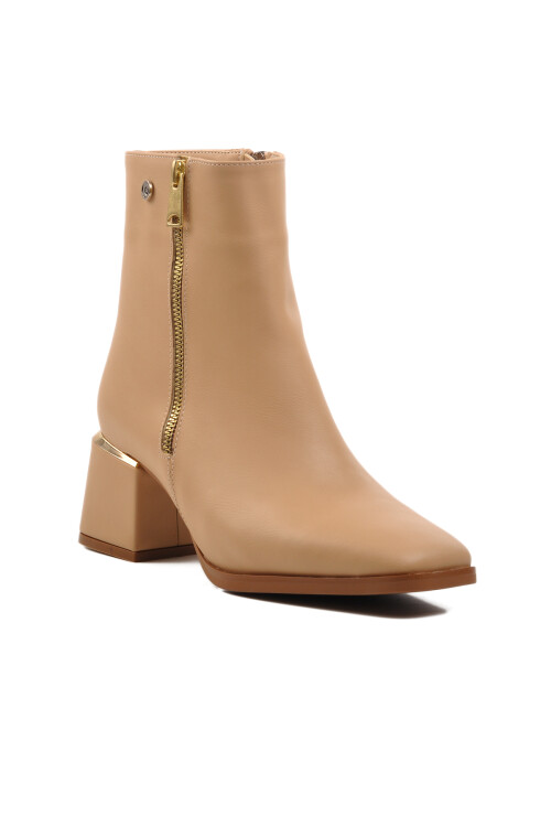 Beige Polar Fleece Zippered Heeled Womens Boots PC-54000 Z