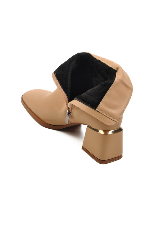 Beige Polar Fleece Zippered Heeled Womens Boots PC-54000 Z
