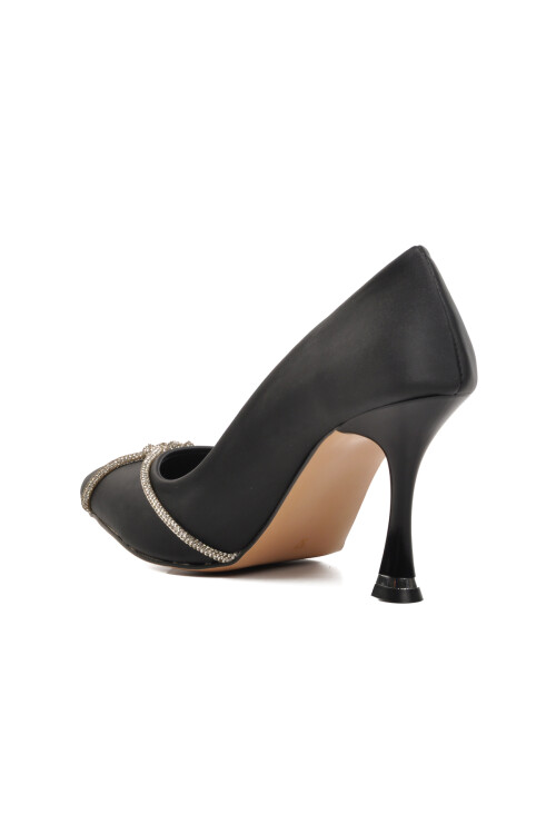 Siyah Saten  Kadın Topuklu Ayakkabı PC-54036 Z