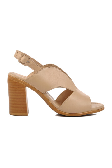 Beige Genuine Leather Womens Heeled Sandals 24381500 Z