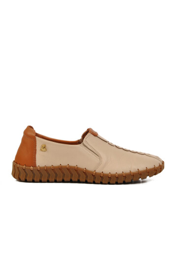 Beige Genuine Leather Womens Casual Shoes 2010725Y Z