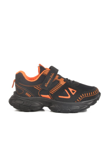 Siyah Turuncu Cırtlı Fileli Unisex Çocuk Spor Ayakkabı 1500 F