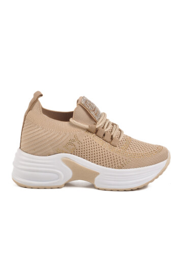 Beige Knit Thick Sole Womens Sneaker Lady 5002 Z