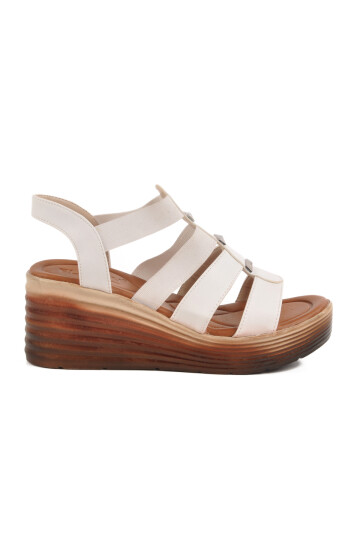 White Velcro Heeled Womens Sandals T-001 Z