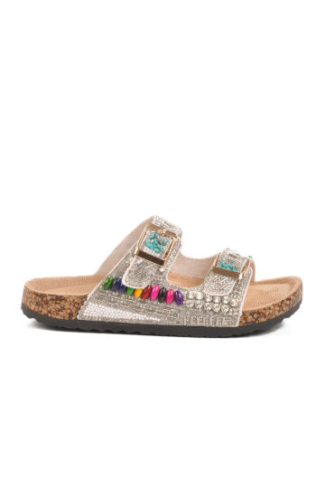 White Stone Embroidered Girls Slippers 25Y106-6 F