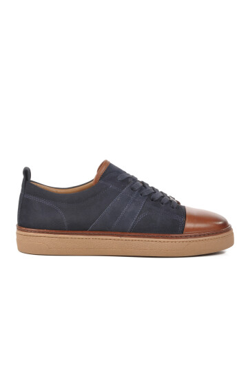 Navy Blue Brown Genuine Leather Mens Casual Shoes 3K1973 M