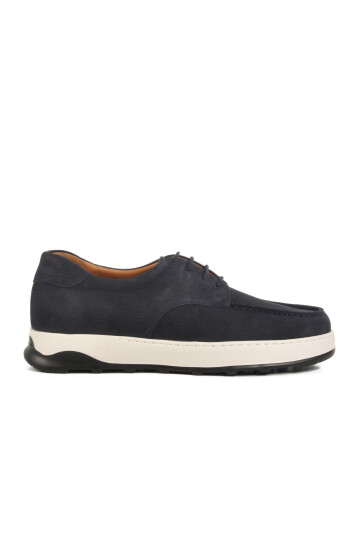 Navy Blue Nubuck Genuine Leather Mens Casual Shoes Premium 8212 M