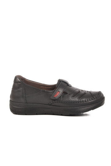 Black Genuine Leather Velcro Anatomical Womens Casual Shoes 2504 Z