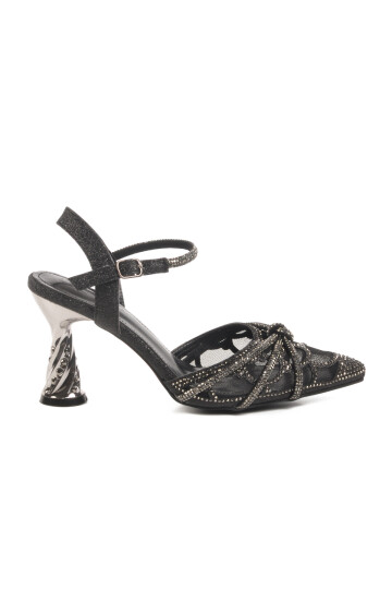 Black Thin Heeled Stone Embroidered Womens Evening Shoes 25Y125-1 Z