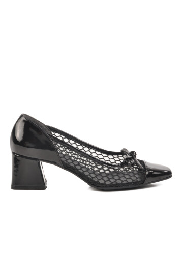 Black Patent Leather Anorak Knitted Womens Evening Shoes 250230 Z