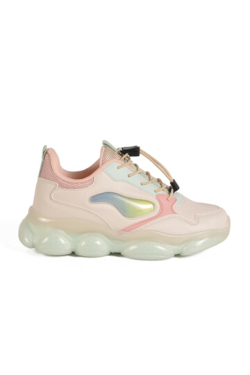 Cream Lock Lace-Up Girls Sneakers 2054 F