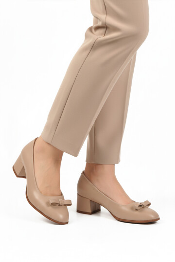 Beige Skin Bow Ribbon Womens High Heel Shoes 519081 Z