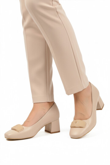Beige Skin Thick Heeled Womens Evening Shoes 695039 Z