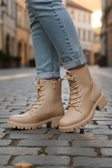 Beige Polar Fleece Non-Slip Sole Womens Boots 23008 Z