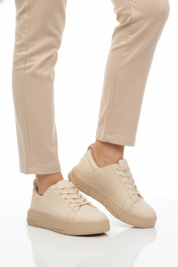 Beige Thick Sole Lace-Up Unisex Sneakers OZ-03 Z