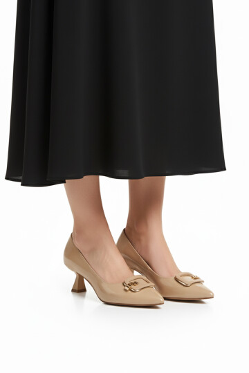 Beige Wrinkled Thin Short Heeled Womens Evening Shoes 357189 Z