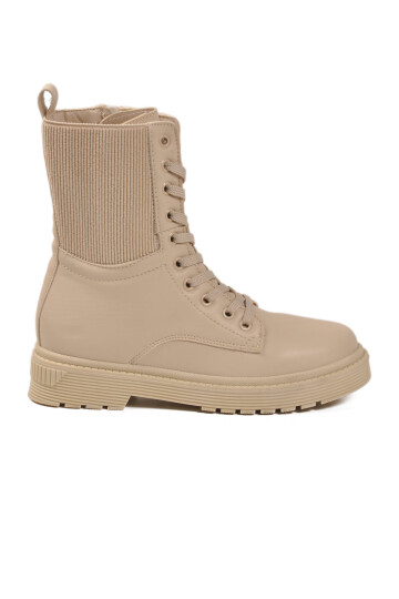 Beige Polar Fleece Zippered Long Non-Slip Sole Womens Boots 23002 Z