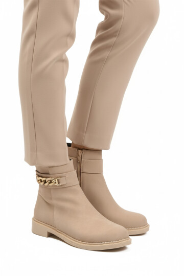 Bej İçi Kürklü Fermuarlı Kaymaz Kadın Bot 636182 Z