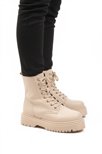 Beige Lace-Up Zippered Fleece Womens Boots Terra 5000 Z