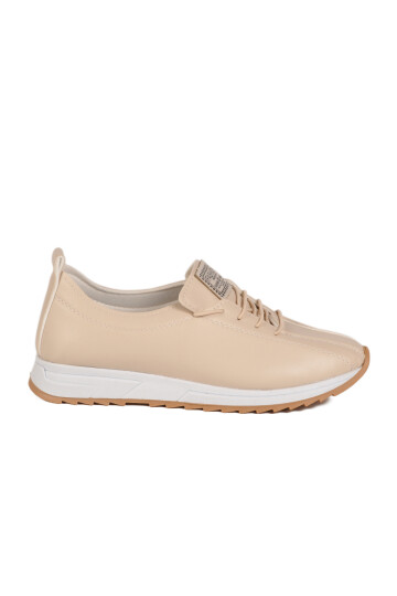 Beige Rubber Laced Womens Casual Shoes 027 Z