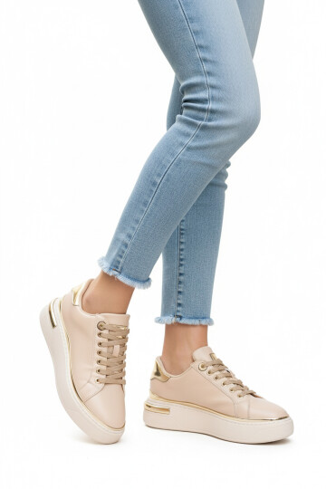 Beige Lace-Up Lightweight Womens Sneaker Lady 029 Z
