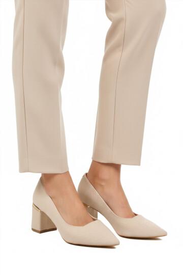 Beige Womens Thick High Heel Shoes 619004 Z