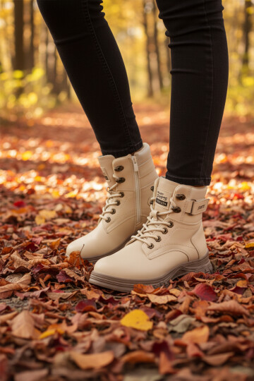 Beige Mink Fleece Inside Zippered Non-Slip Sole Womens Boots 24035 Z