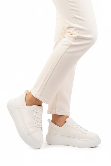 White Thick Sole Lace-Up Unisex Sneakers OZ-03 Z