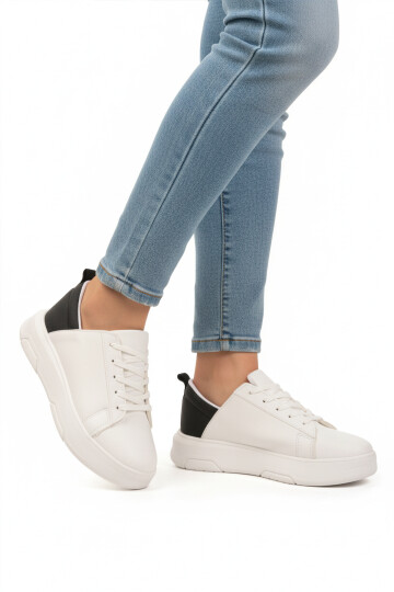 White Black Thick Sole Lace-Up Unisex Sneakers OZ-03 Z