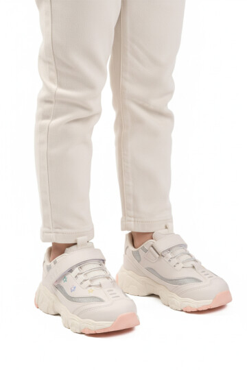 Beyaz Cırtlı Hafif Fileli Esnek Kız Çocuk Spor Ayakkabı Bella Kısa F