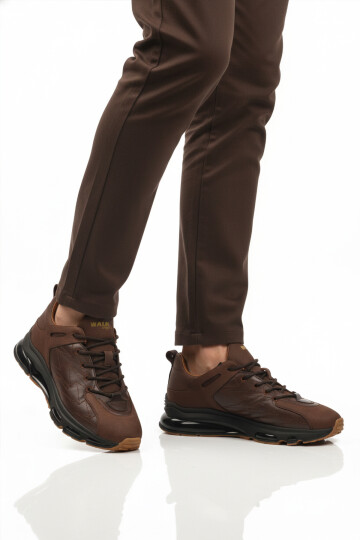 Brown Laced Genuine Leather Mens Sneakers 2623 M