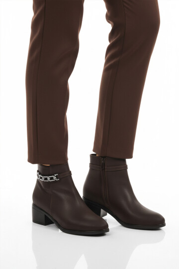 Kahve Fermuarlı Polarlı Kadın Topuklu Bot 325131 Z