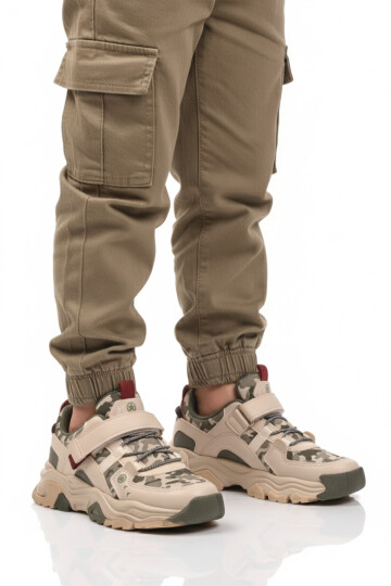 Cream Velcro Lightweight Flexible Boys Sneakers 2021 F