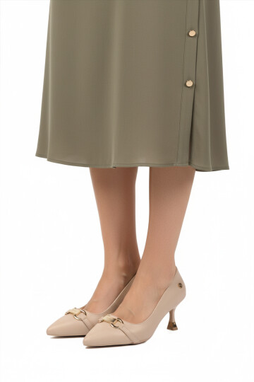 Cream Womens Short Thin Heeled Shoes PC-55015 Z