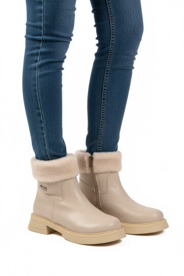 Cream Fleece Lined Non-Slip Sole Cold Resistant Womens Boots PC-55268 Z