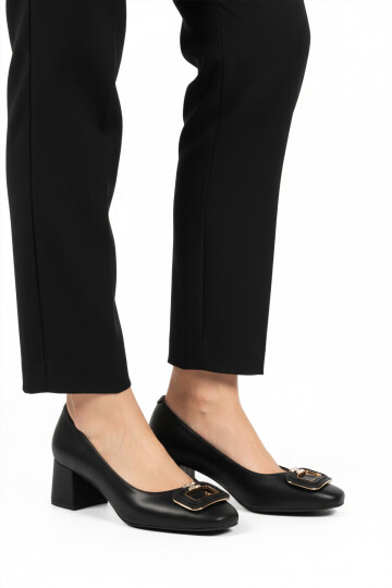 Black Skin Thick Heeled Womens Evening Shoes 695040 Z