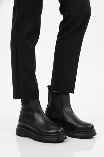 Siyah Cilt Kürklü Kolay Giyilebilir Kaymaz Kadın Chelsea Bot 473093 Z