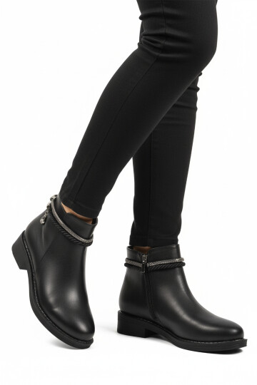 Siyah Cilt Fermuarlı Kaymaz Bot 325126 Z