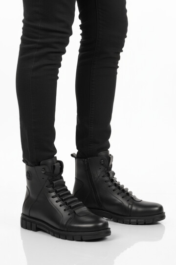 Siyah Deri Kürkü Soğuğa Dirençli Kaymaz Erkek Bot 2K8518 M