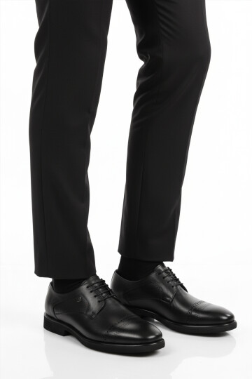 Siyah Hakiki Deri Bağcıklı Erkek Klasik Ayakkabı 3255 M