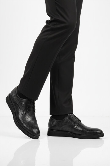 Siyah Hakiki Deri Bağcıklı Erkek Klasik Ayakkabı 3264 M