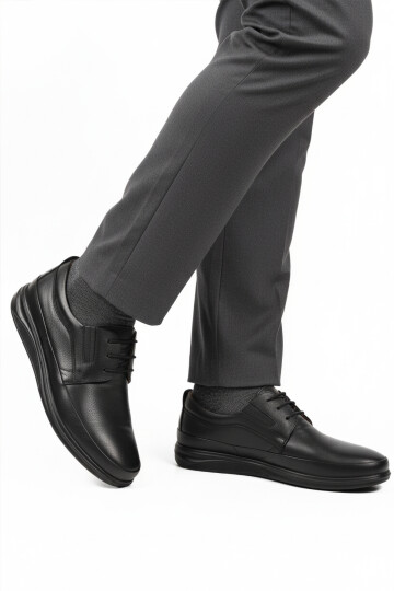 Black Lace-Up Gel Sole Anatomical Genuine Leather Mens Casual Shoes 478 M