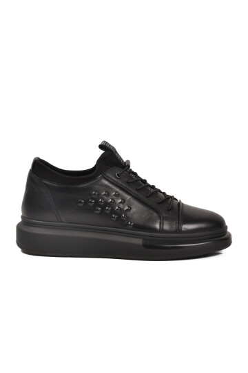 Black Genuine Leather Mens Casual Shoes 6410 M