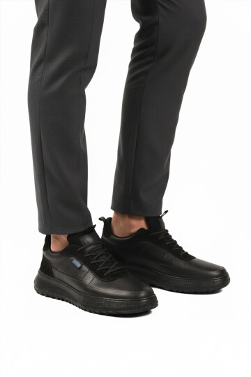 Black Genuine Leather Memory Foam Mens Casual Shoes 152-22487 M