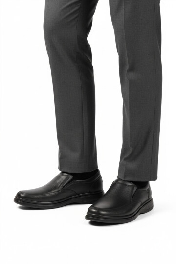 Black Wrinkled Genuine Leather Mens Casual Shoes DSN 2035 M