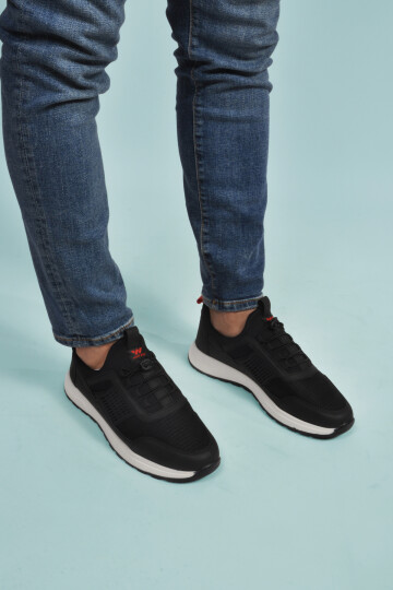 حذاء رياضي رجالي خفيف الوزن مرن برباط من Nans 6006 M باللون الأسود والأحمر