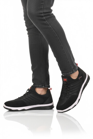 Siyah Kırmızı Elastik Bağcıklı Hafif Esnek Erkek Spor Ayakkabı Dong 2534 M